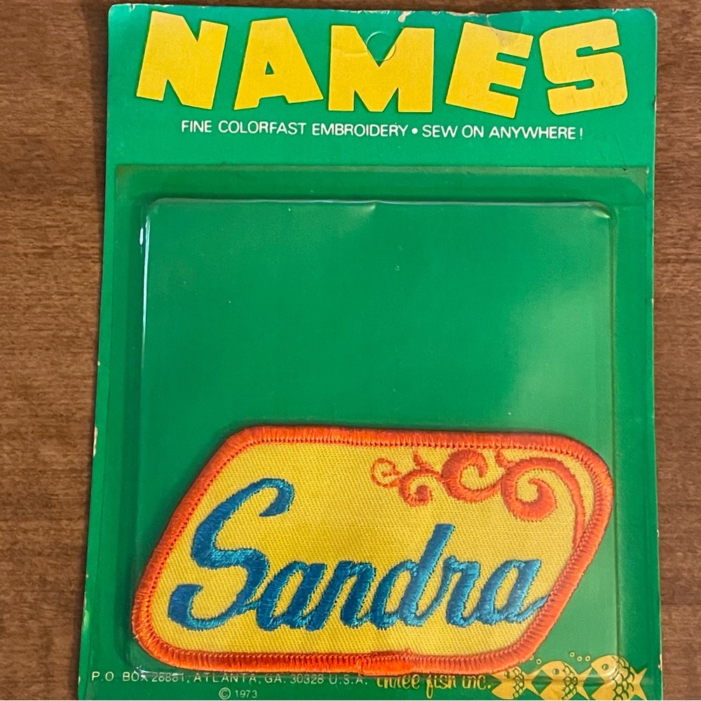 VTG 70s SANDRA Names Sew-On Colorfast Embroidered Patch Three-Fish NOS Un-Opened